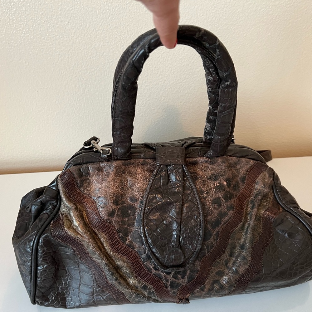 Embossed Genuine Leather bag with detailed design & shimmer. Doctor Satchel styl